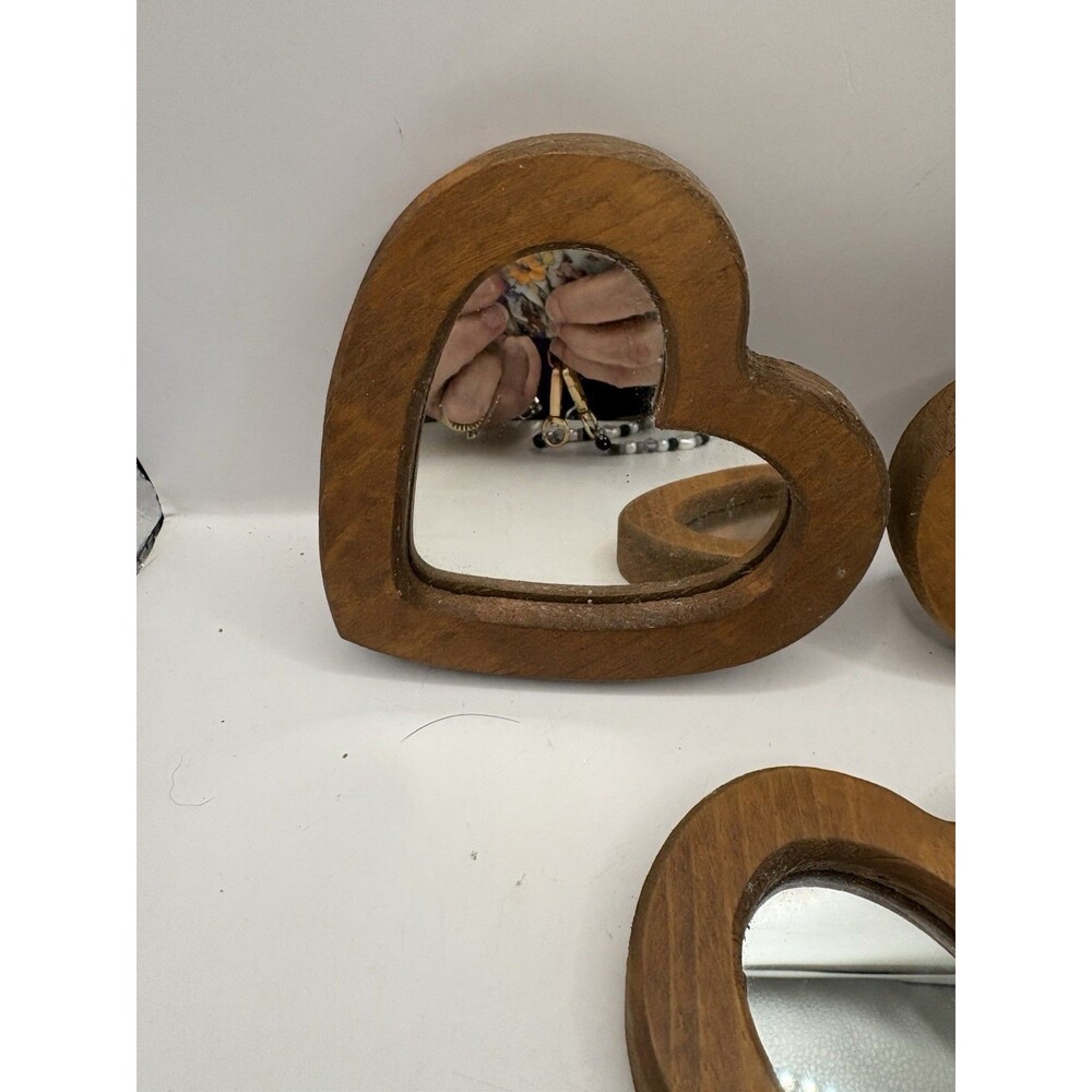 Vintage Home interior Wooden wood Heart Mirrors Mirror Wall Decor Set of 3 - Picture 4 of 5